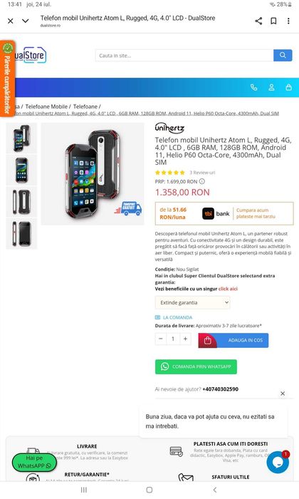 Unihertz Atom L,4.0"mic,6 GBRAM,128 GBROM,4300 mAh,NFC,nou,subacvatic