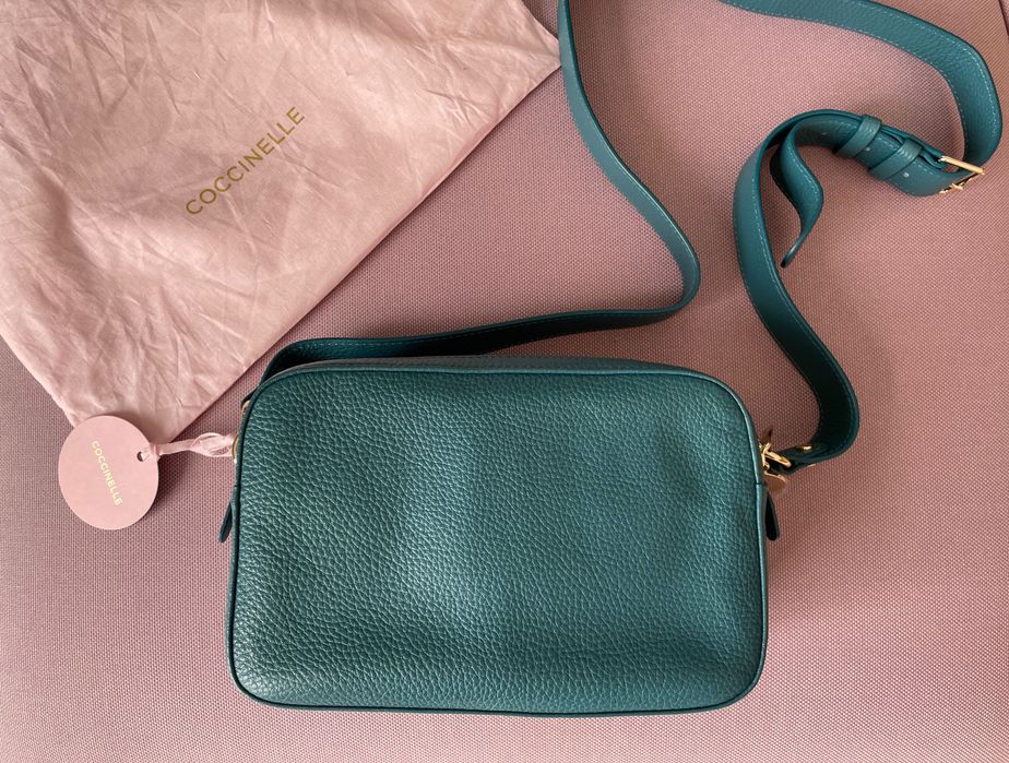 Geanta Coccinelle crossbody albastra turcoaz teal petrol