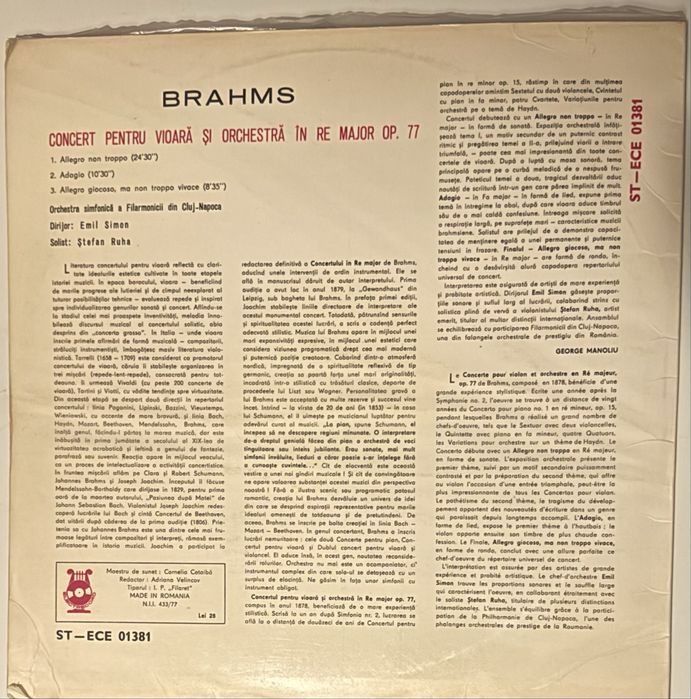 Brahms - Concert pentru vioară și orchestră în Re major vinil