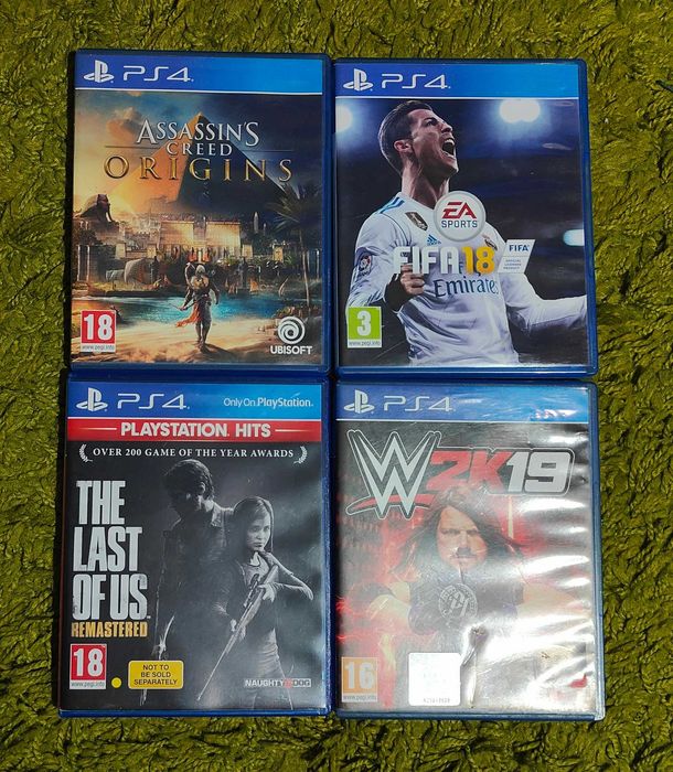 Colectie jocuri PS4, WE2k19, Last of US Remastered, Fifa18, AC Origins