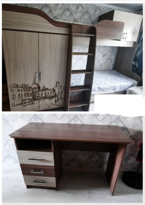 Продам 2х-ярусную кровать+стол