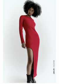 Червена дълга асиметрична рокля Zara
