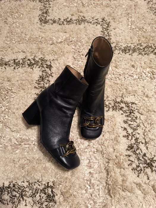 Черни дамски елегантни боти естествена кожа, италиански