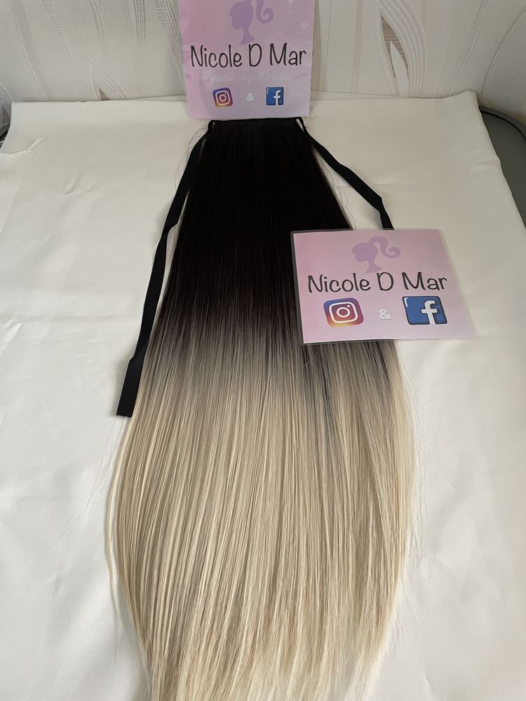 Coada de par ombre negru cu blond deschis/extensii Nicole D Mar