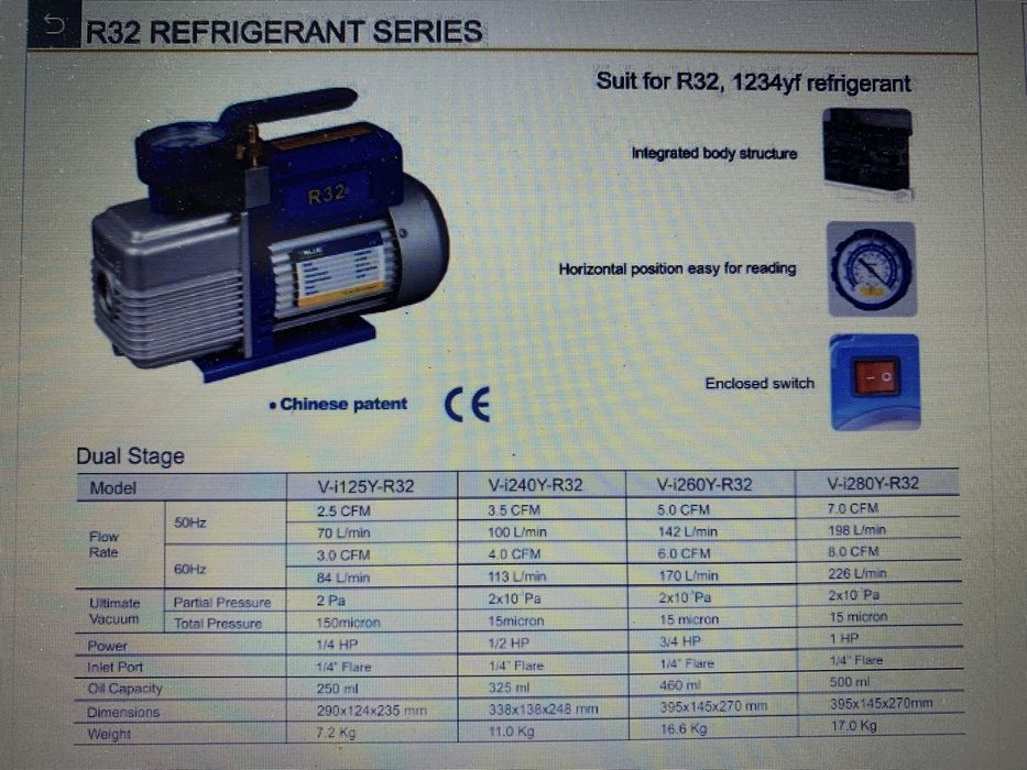 Pompa vacuum vid freon value v-i240y-r32 15 microni 4cfm 2 trepte r32