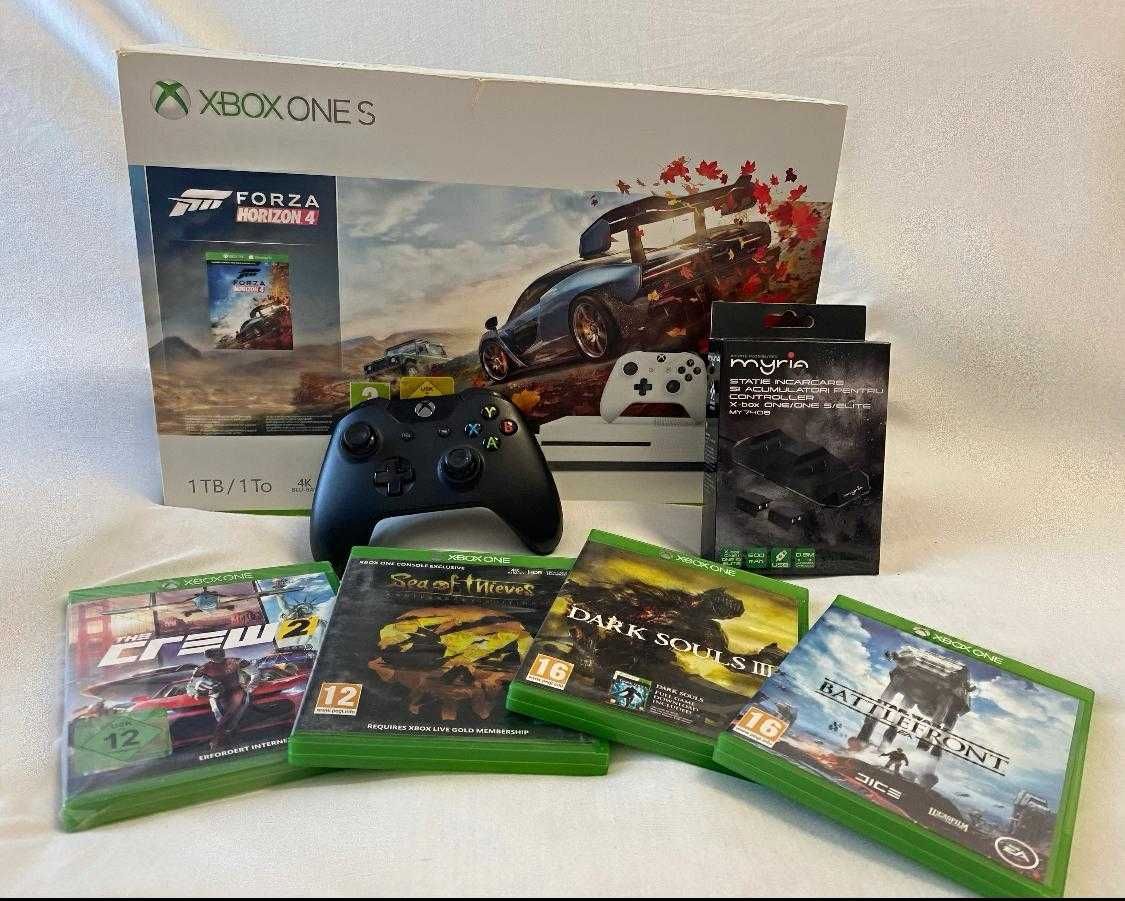 Xbox One S 4K 1TB + STATIE INCARCARE + FORZA Horizon 4 + Alte jocuri