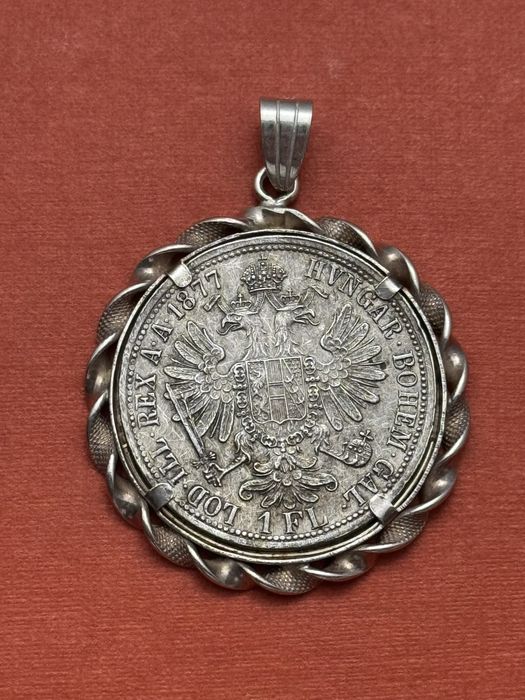 medalion pandantiv 1 florin 1877 Franz Josef  argint