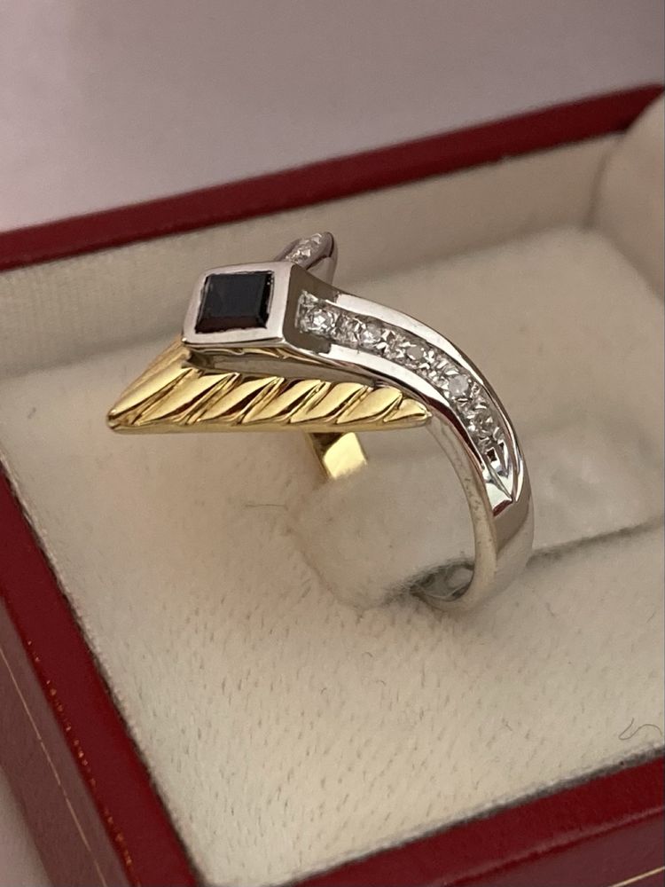 Inel aur 18kt.cu safir si diamante