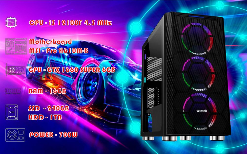 Игровой i3 12100F\RAM 16GB\GTX 1660S 6GB\SSD 240GB\HDD 1TB