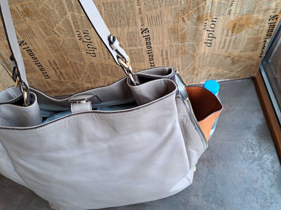 дамска чанта,Jil Sander,бежова,кожена торба-естествена кожа