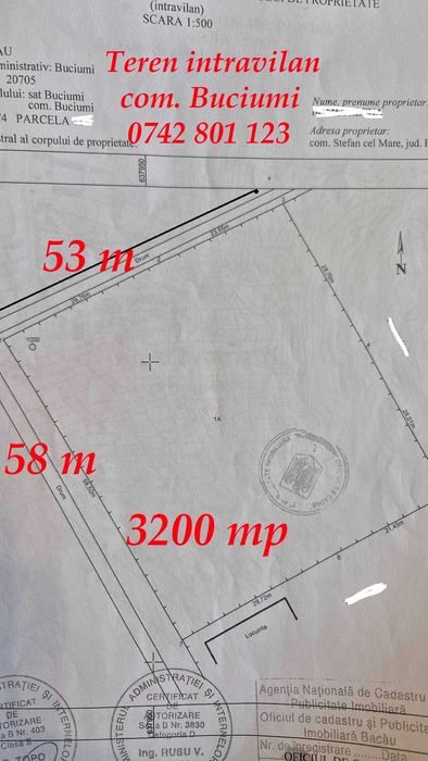 Teren intravilan la 10 min de Onesti cu deschidere 50 m la 8 euro/mp