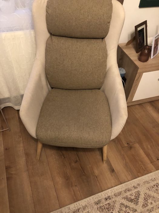 Fotoliu bej/maro/ lemn stejar
