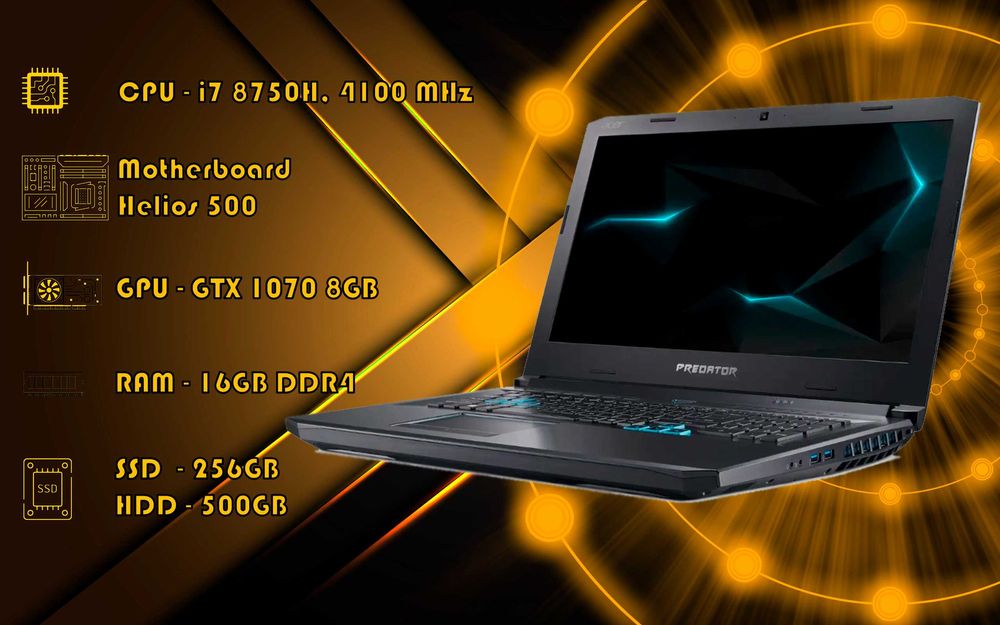 Acer Predator\i7 8750H\GTX 1070 8GB\RAM 16GB DDR4\NVME 256GB\HDD 1TB
