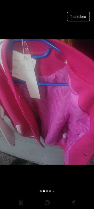 Geaca roz M piele și material