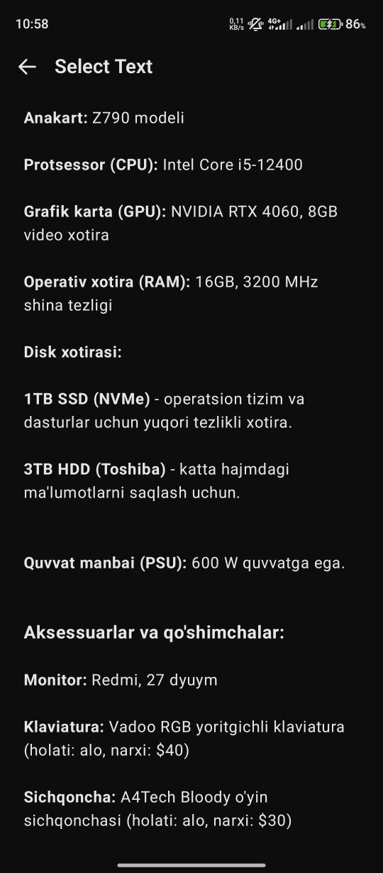 Montaj va gaming uchun ideal kompyuter