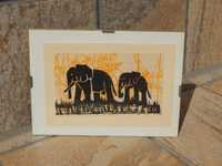 Tablou textil protectie sticla motive africane elefanti savana 18x13
