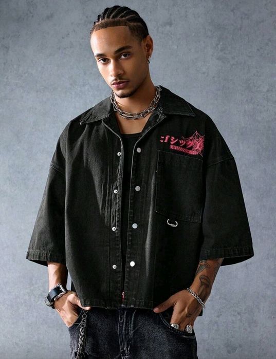 Нови мъжки  дънкови ризи яке Skull Harajuku череп овърсайз  Хл/2Хл