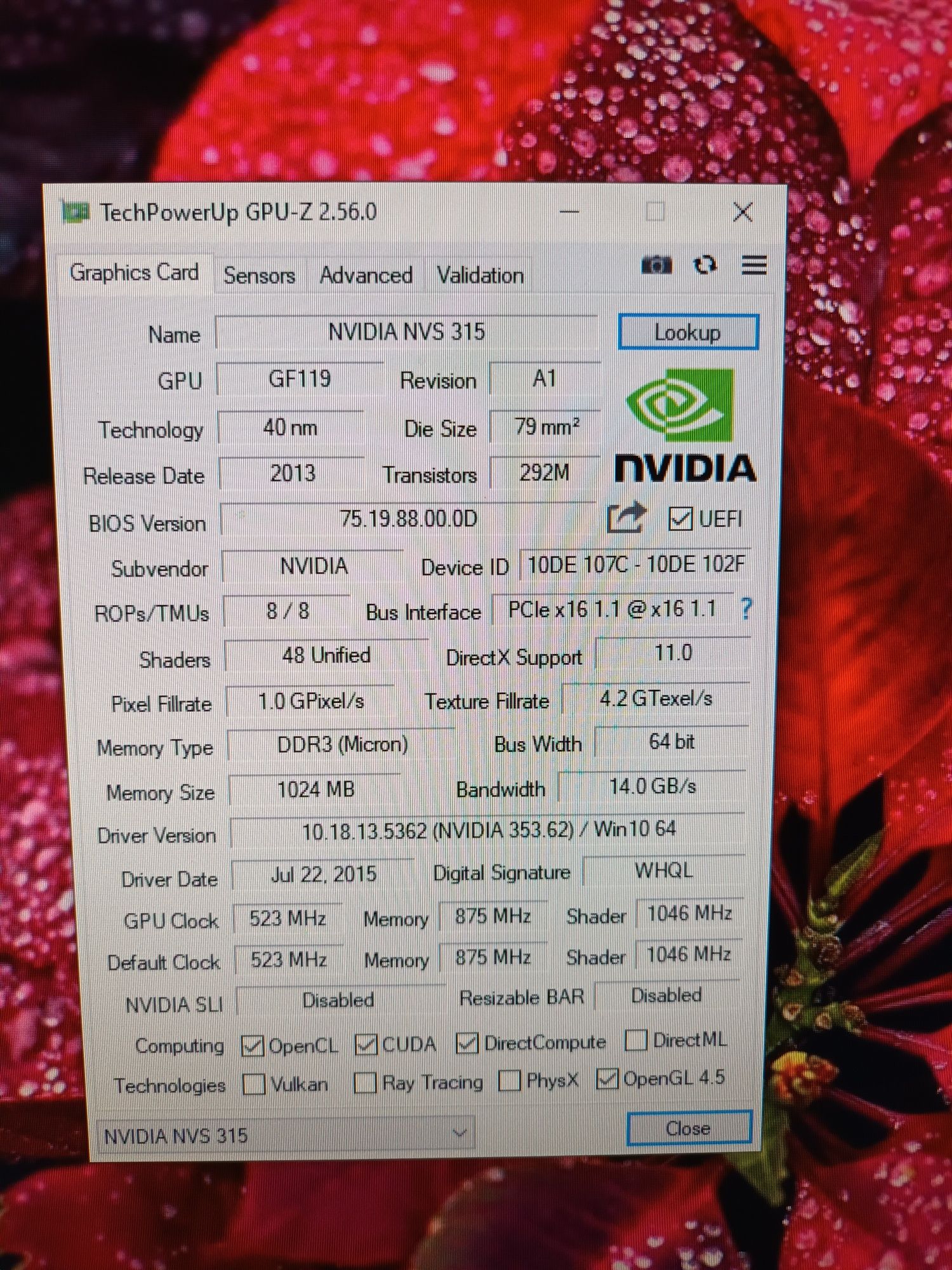placă video NVIDIA NVS 315 1GB DDR3