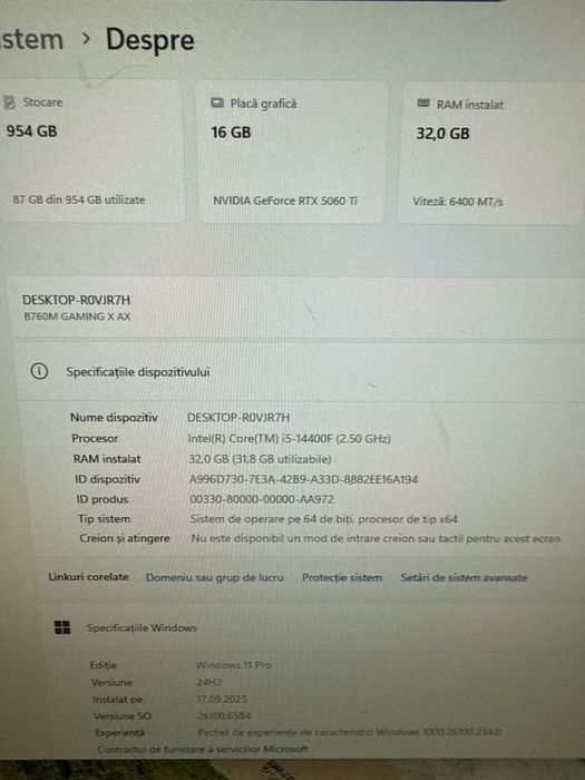 Sistem Desktop Gaming i5 14gen 32g d5 1tb nvme RTX5060Ti 16g