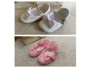 Сет Бебешки буйки 0-3 месеца лачени бели момиче + розови пантофки