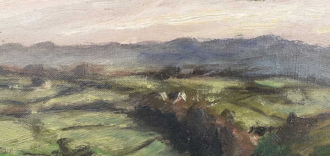 Tablou vechi - peisaj rural - semnat Brana 1944