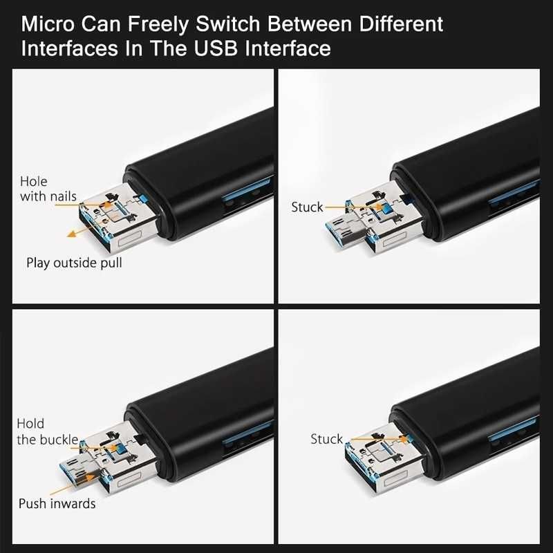 Универсален Четец на карти 5 в 1, USB, Type C, Micro USB, SD TF, OTG