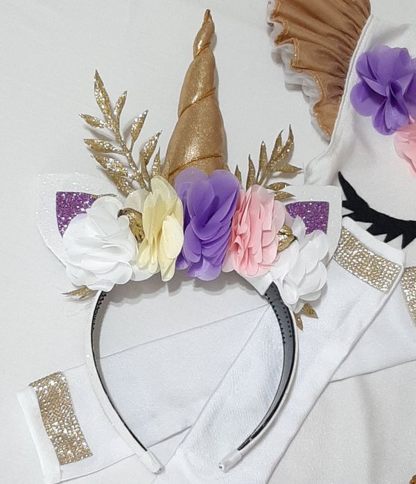 Ободок для девочки "Единорожка" + белые перчатки