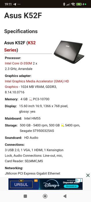 Vând laptop sh , Asus A52f  model K52F F