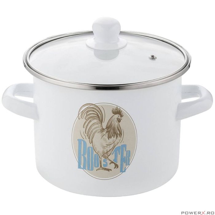 Oala din otel emailat alb, cu capac, 16cm, 2.2l, Kogut Florina