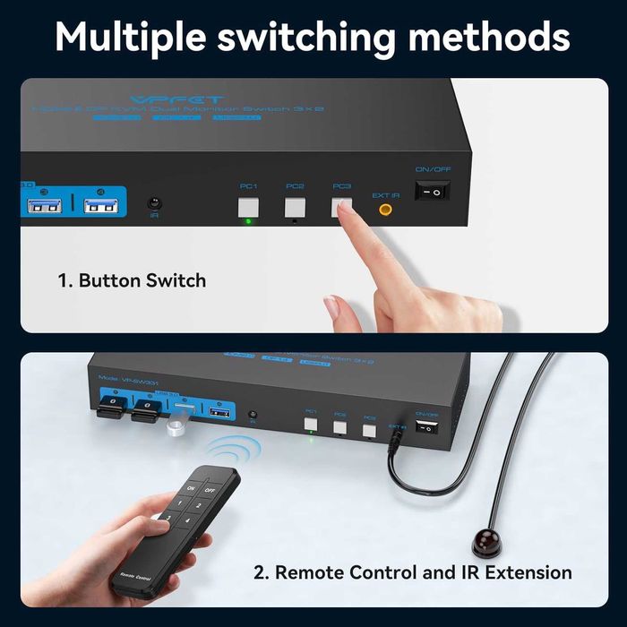Switch Comutator KVM HDMI 2.0 Displayport 1.4 2 monitoare 3 PC 4K/8K