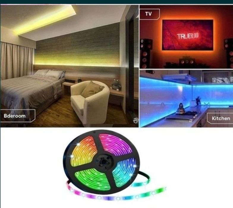 Pachet Bandă LED 5M cu adaptor priza și Telecomanda RGB