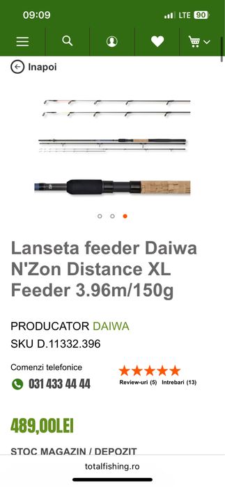 Lanseta feeder Daiwa N zon Distance XL 3.96 m/ 150gr