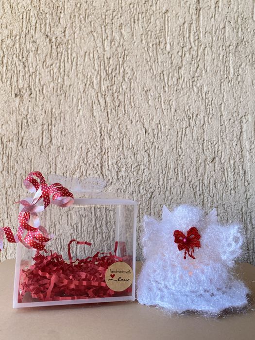 Îngerași croșetați manual cu lumânare LED 10 cm / 8 cm