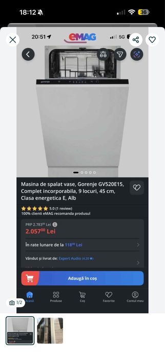 Masina de spalat vase, Gorenje GV520E15,