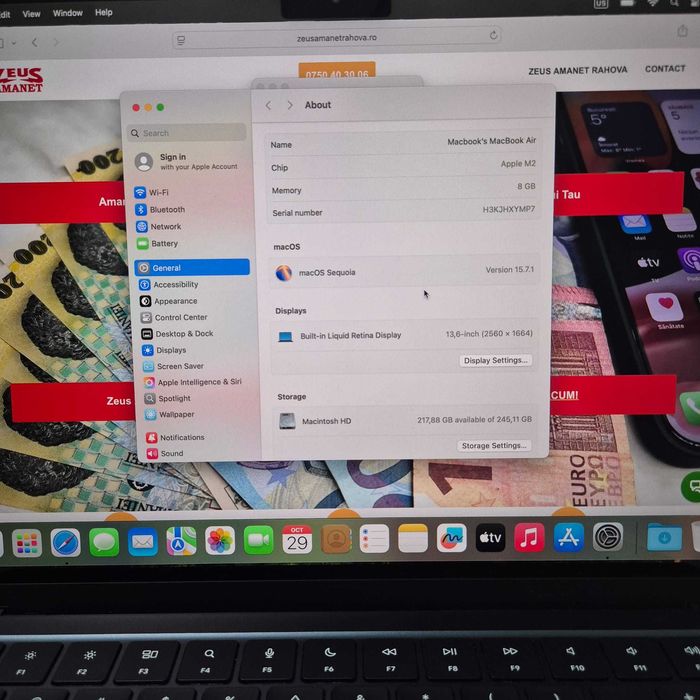 Laptop Apple MacBook Air M2 2022 8gb 250gb Blue 20 cicluri Zeus 33920