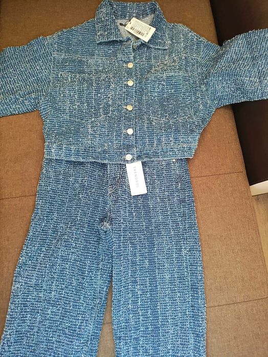 Trendyol Сини текстурирани дънкови панталон и яке