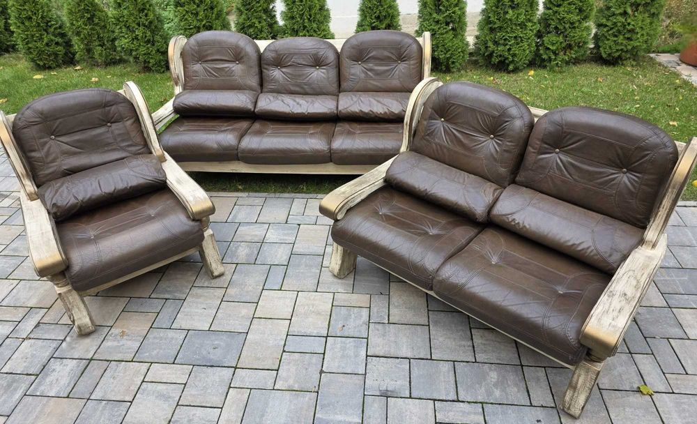 Set Canapele Piele Lux 3 2 1  lemn masiv Germania Unicat