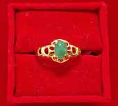 GR81, inel placat cu aur 14k, nou/marcat, model vintage,piatra verde