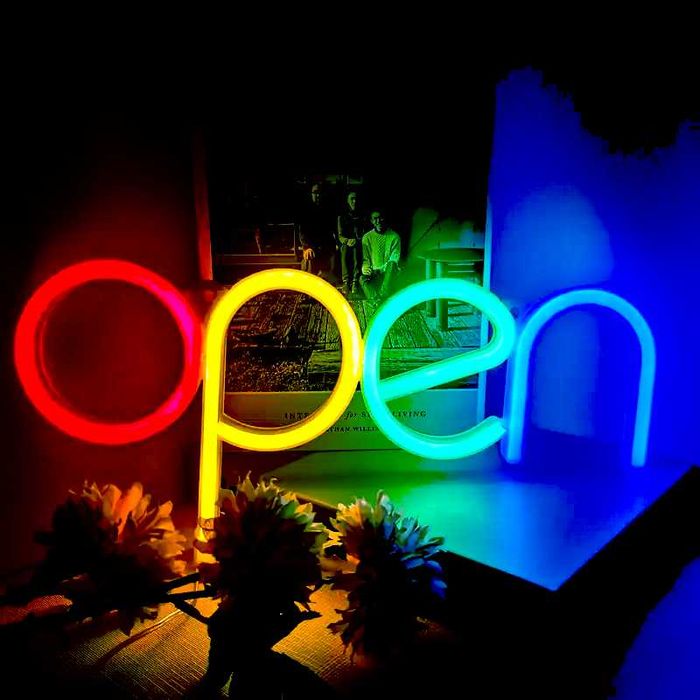 Reclama luminoasa LED Neon, "OPEN", Temark, multicolor, 28.8x14.5 cm