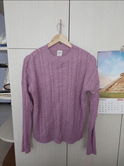 Sinsay pulover mov tricotat torsade, mărimea M