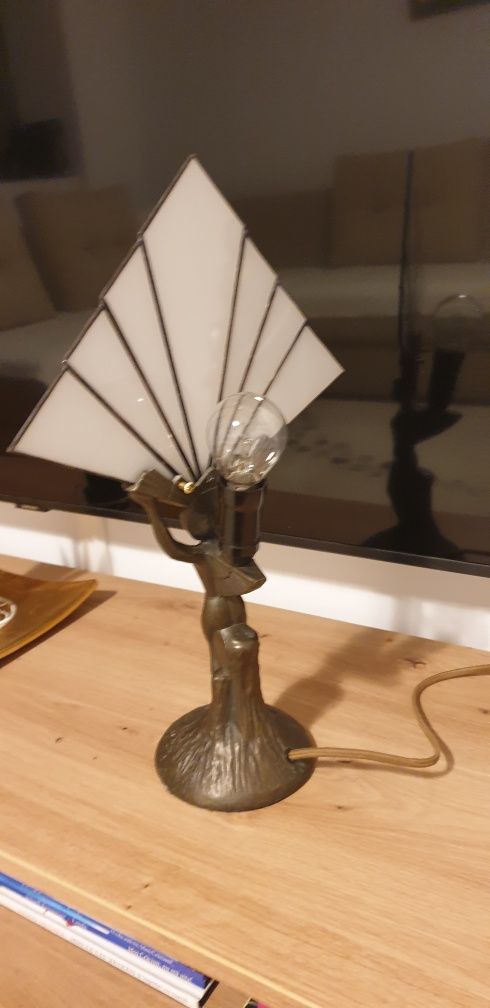 Lampa veioza vintage colectie zamac vitraliu Anglia 1950 Art Deco