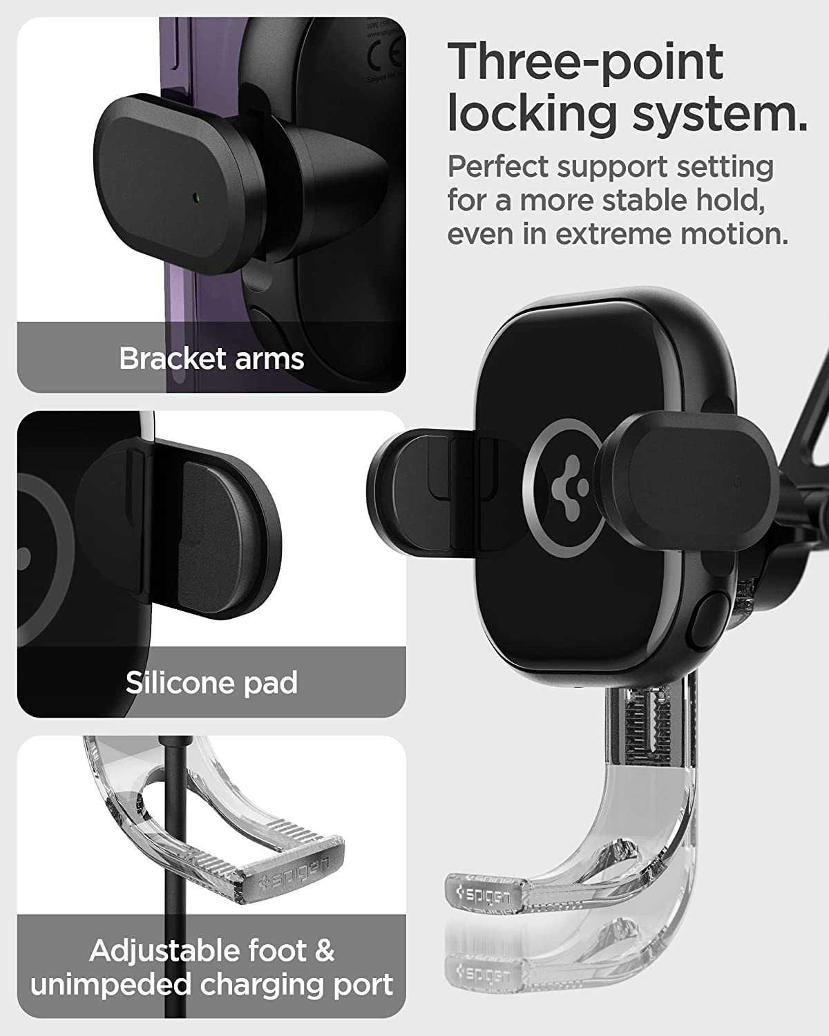 Универсална безжична стойка за зарядно за кола Spigen OneTap, Qi 15W