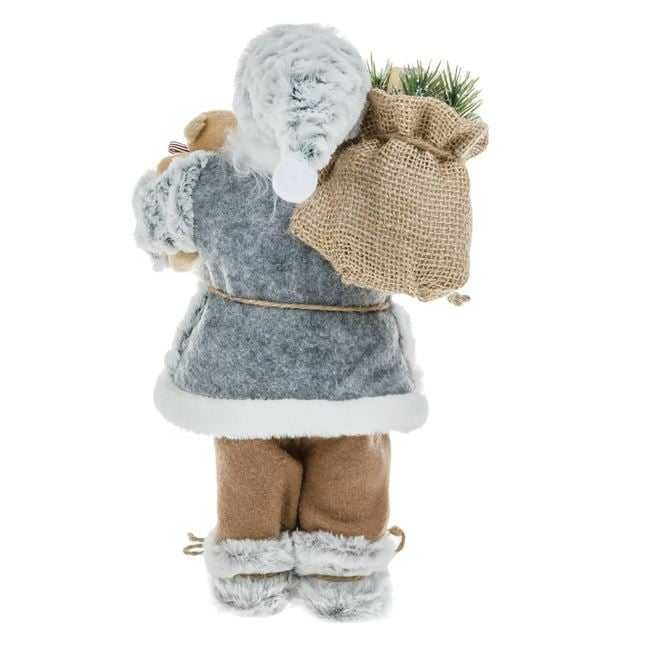 Figurina Mos Craciun Realist Alb Gri Blana si Ursulet 30cm