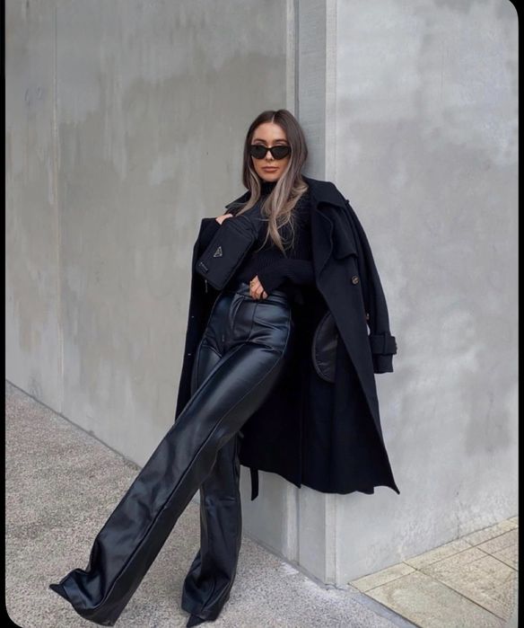 Кожен панталон ZARA черен