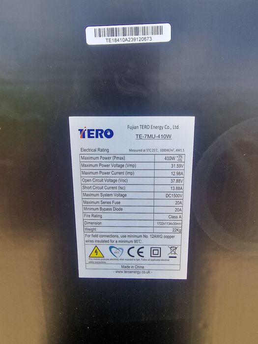 Panouri fotovoltaice Tero monocristalin 410w full black