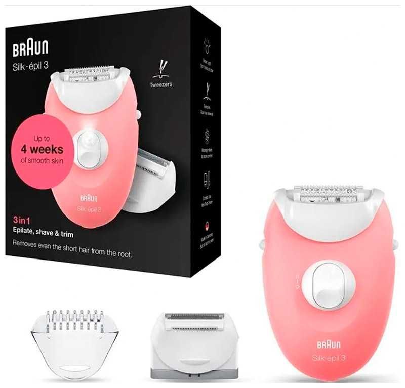 Епилатор - Braun Silk-epil 3 Novo SE 3-440, розово/бял