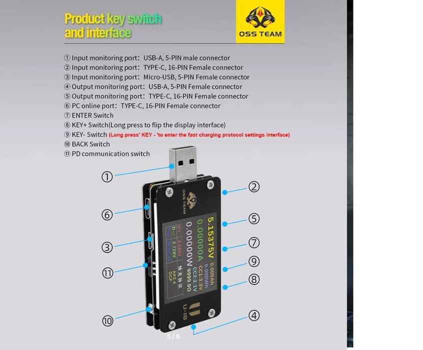 тестер напряжения и тока OSS U18 USB