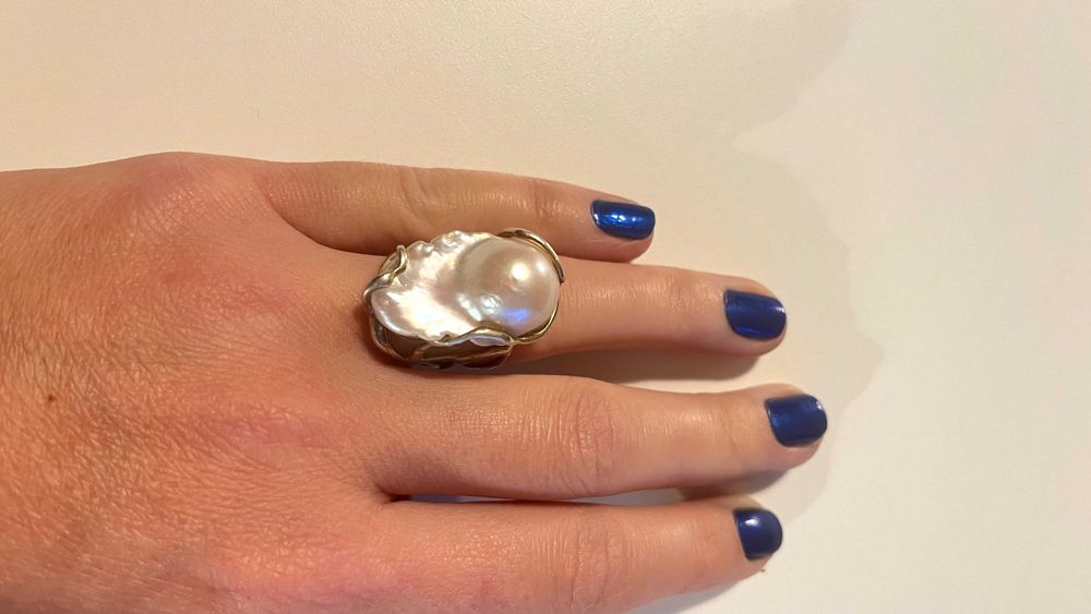 Inel argint aurit  Disorder Pearl M Obsidian