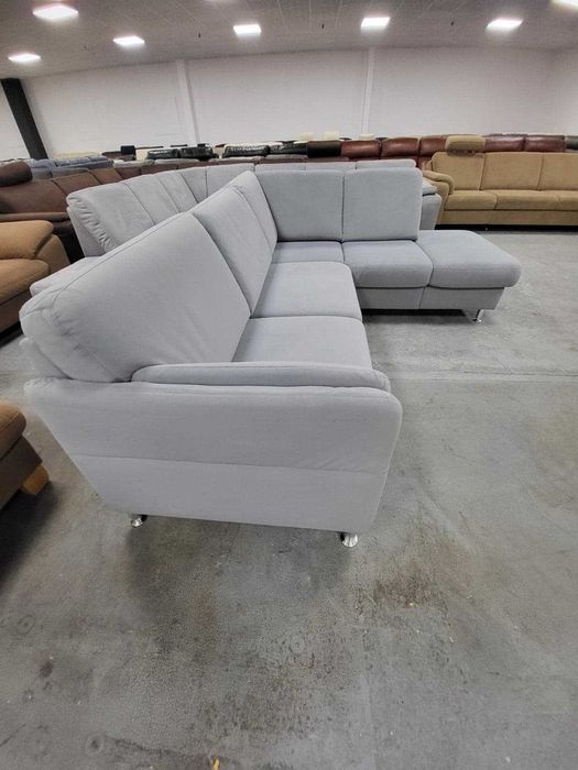 ПРОМОЦИЯ! Светло сив ъглов диван от плат с ракла и чекмеджe "LIRIO-S"