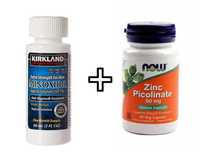 Minoxidil Kirkland 5% +  Zinc Picolinate, 50 mg, Now, 2 Luni Utilizare